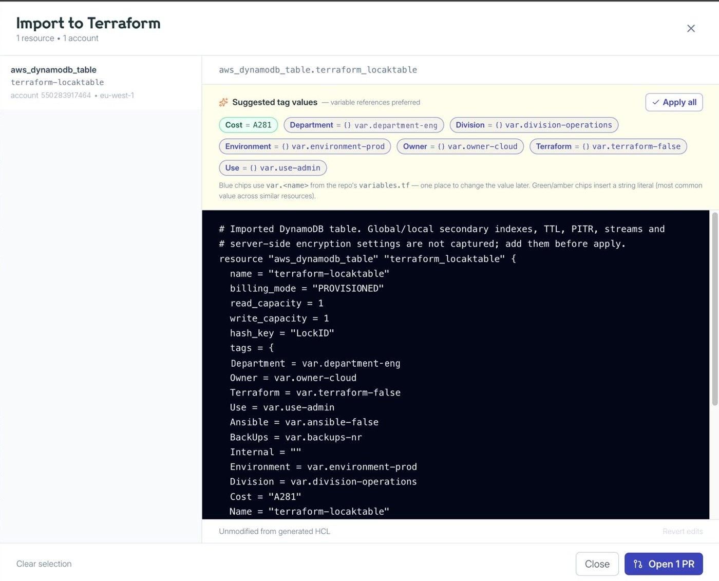 Sonar Terraform configuration review with demonstration data